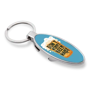 Oval Bottle Opener Keyring - Sublimation ready for custom designs for promotional gifts, event giveaways, and corporate branding.
