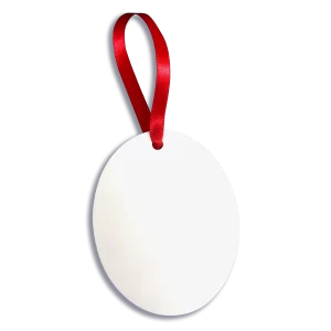 ChromaLuxe Oval Ornament Gloss White - Double Sided 6.1 x 7.7cm with red ribbon for sublimation printing