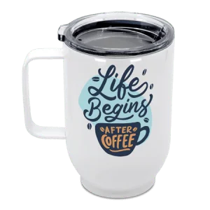 White Coffee Mug with Lid 17oz