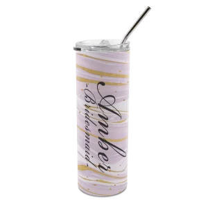Stainless Steel White 20oz Tumbler with straw - Skinny Style