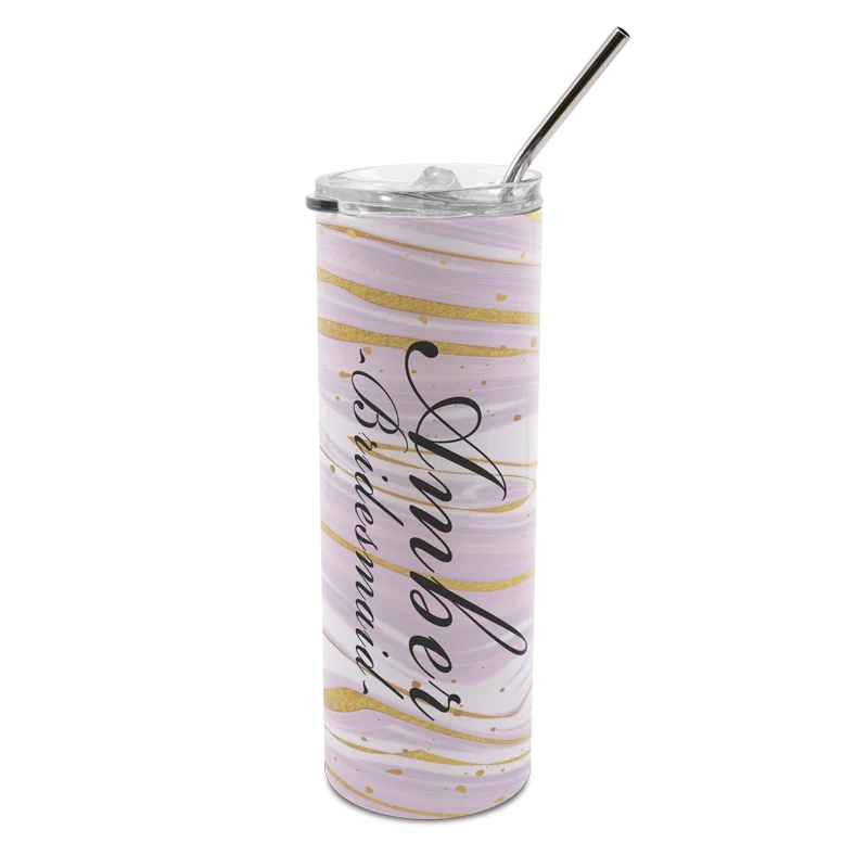 Stainless Steel White 20oz Tumbler with straw - Skinny Style