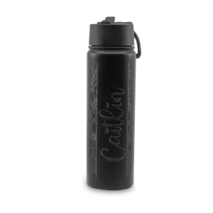 Black Powder Coated Flask with straw