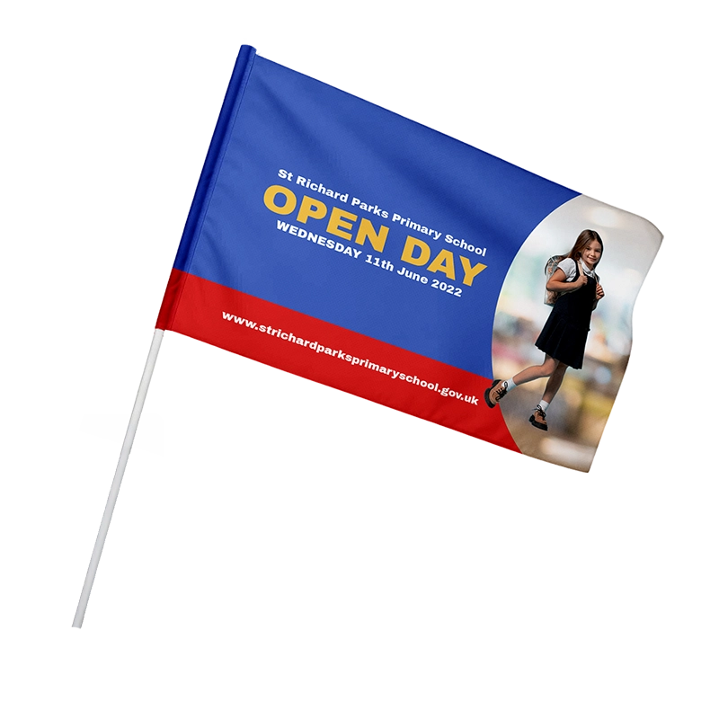 3434 - Polyester Hand Flag Plastic Stick 30 x 45cm